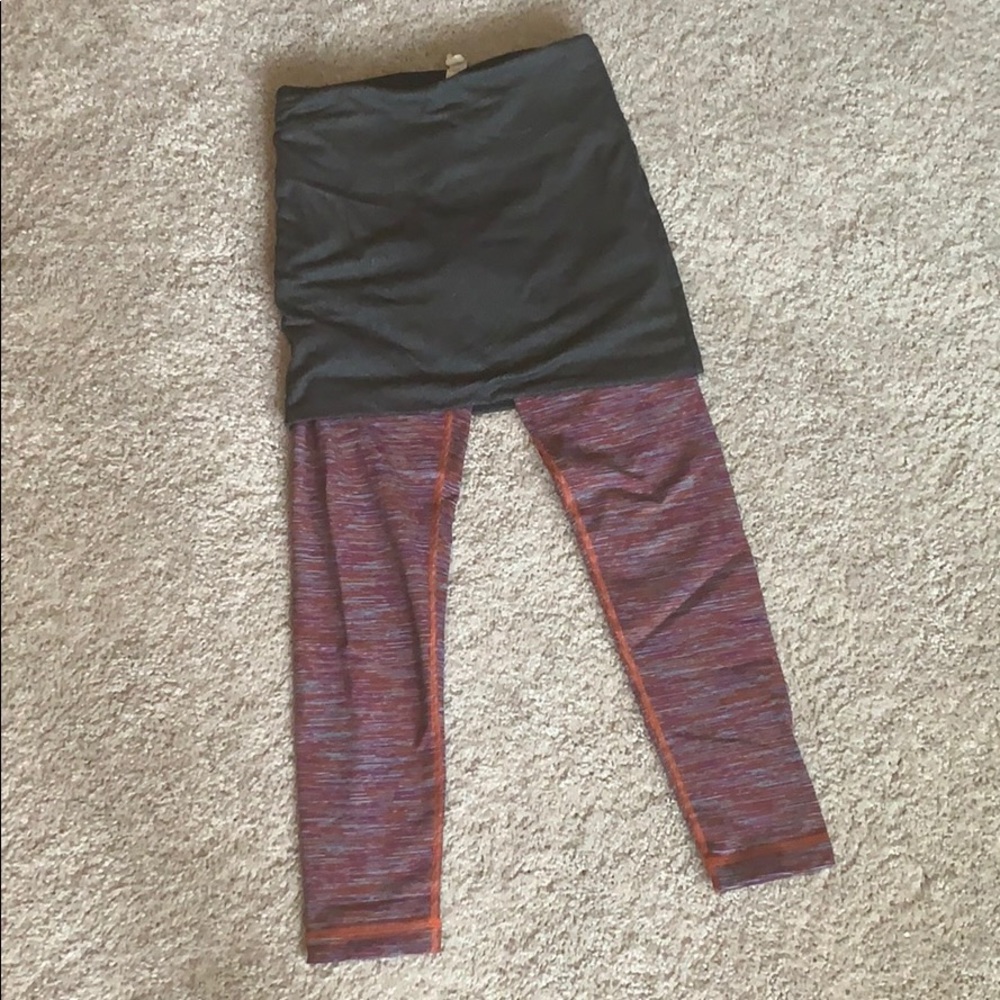 Cropped length leggings with “skirt” overlay.